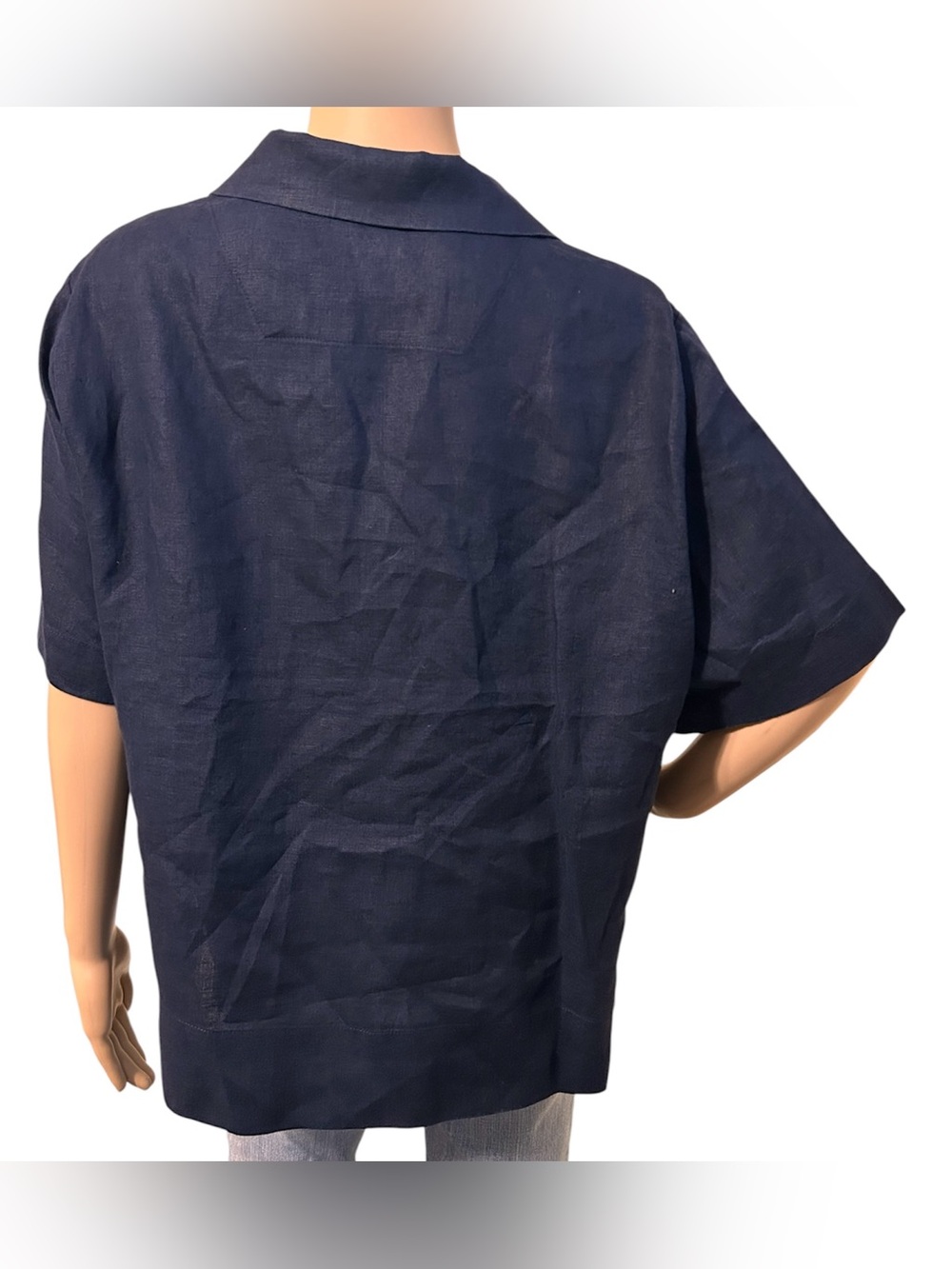 Quince 100% European Linen Short Sleeve Shirt Navy Women XL Casual Lux Beach - Picture 5 of 10